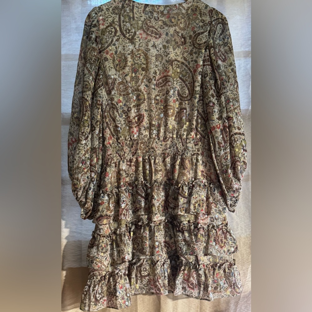 Vince Camuto Metallic Paisley Ruffle Mini Dress Women’s XL - Picture 3 of 6